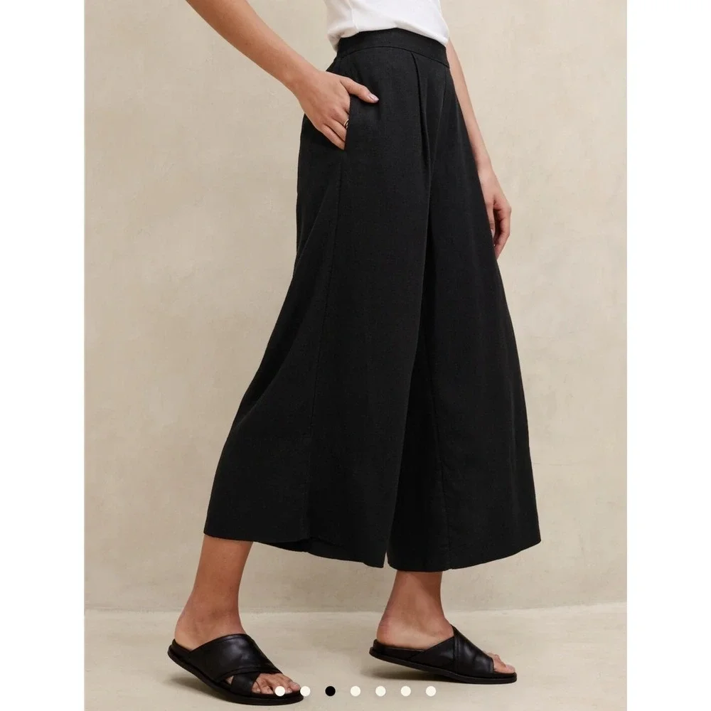 New‎ Banana Republic Pants XL Linen Blend Wide Leg Cropped Flowy Black Cruise